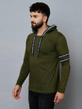 Men's Green Cotton Self Pattern Hooded Tees - Designer mart