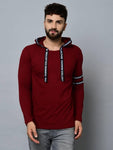 Men's Maroon Cotton Self Pattern Hooded Tees - Designer mart