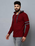 Men's Maroon Cotton Self Pattern Hooded Tees - Designer mart