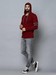 Men's Maroon Cotton Self Pattern Hooded Tees - Designer mart