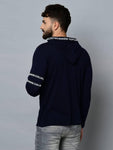 Men's Navy Blue Cotton Self Pattern Hooded Tees - Designer mart