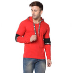 Men's Red Typography Cotton Self Pattern Hooded T-Shirt - Designer mart