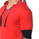 Men's Red Typography Cotton Self Pattern Hooded T-Shirt - Designer mart
