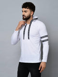 Men's White Cotton Self Pattern Hooded Tees - Designer mart