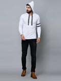 Men's White Cotton Self Pattern Hooded Tees - Designer mart