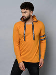 Men's Yellow Cotton Self Pattern Hooded Tees - Designer mart