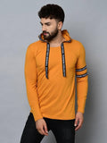 Men's Yellow Cotton Self Pattern Hooded Tees - Designer mart