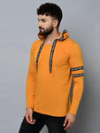 Men's Yellow Cotton Self Pattern Hooded Tees - Designer mart