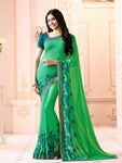 Mesmeric Green Colored Casual wear Printed Georgette Saree - Designer mart