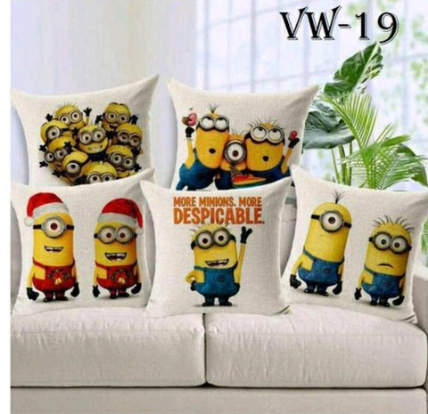 Minions Printed Cushions Cover (Pack of 5,16*16 cm, Multicolor) - Designer mart