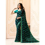 Navy Blue-Green Colored Casual Wear Printed Georgette Saree - Designer mart