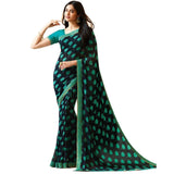 Navy Blue-Green Colored Casual Wear Printed Georgette Saree - Designer mart