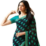 Navy Blue-Green Colored Casual Wear Printed Georgette Saree - Designer mart
