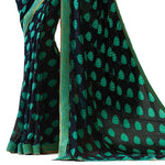 Navy Blue-Green Colored Casual Wear Printed Georgette Saree - Designer mart