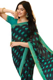 Navy Blue-Green Colored Casual Wear Printed Georgette Saree - Designer mart