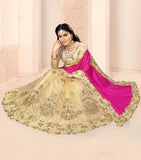 Net And Satin chiffon Party Wear Half N Half Saree In Beige And Pink Color - Designer mart