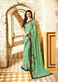 Pastel Green With Dark Green Border Digital Printed Georgette Saree - Designer mart