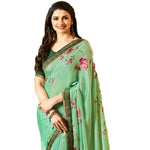 Pastel Green With Dark Green Border Digital Printed Georgette Saree - Designer mart