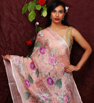 Peach Floral Digital Printed Linen Women Dupatta - Designer mart