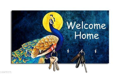 Peacock Home Wooden Key Holder (23.4cm X 12.8cm X 3cm) - Designer mart