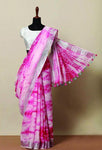 Pink Colored Khadi Linen Saree With Shibori Work - Designer mart