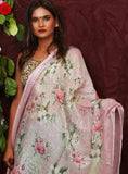 Pink Digital Floral Printed Linen Women Dupatta - Designer mart