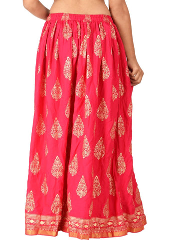 Pink Ethnic Print Maxi Skirt - Designer mart