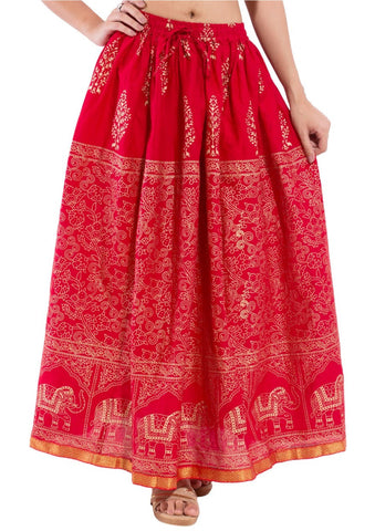 Pink Ethnic Print Maxi Skirt - Designer mart
