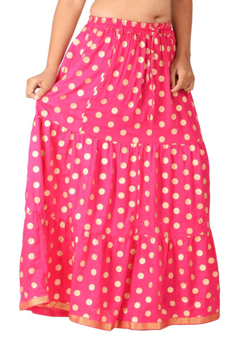 Pink Ethnic Print Maxi Skirt - Designer mart