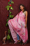 Pink Floral Digital Printed Linen Women Dupatta - Designer mart