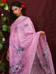 Pink Floral Digital Printed Linen Women Dupatta - Designer mart