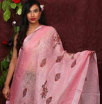 Pink Floral Digital Printed Linen Women Dupatta - Designer mart