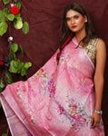 Pink Floral Digital Printed Linen Women Dupatta - Designer mart