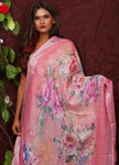 Pink Floral Digital Printed Linen Women Dupatta - Designer mart