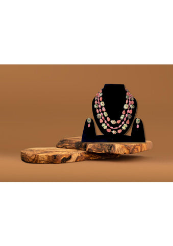 Pink golden bead Necklace set - Designer mart
