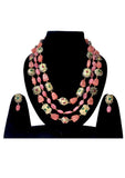 Pink golden bead Necklace set - Designer mart