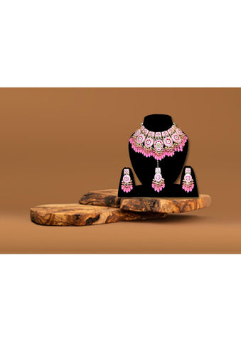 Pink Meenakari Alloy And Bead Necklace set - Designer mart