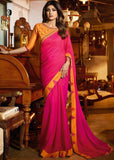 Pink Paper Silk Sari With Blouse Piece - Designer mart