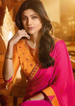 Pink Paper Silk Sari With Blouse Piece - Designer mart