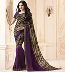 Prominent Purple & Black Colored Casual Wear Printed Georgette Saree - Designer mart