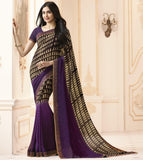 Prominent Purple & Black Colored Casual Wear Printed Georgette Saree - Designer mart