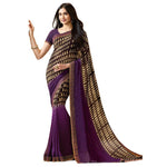 Prominent Purple & Black Colored Casual Wear Printed Georgette Saree - Designer mart