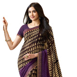 Prominent Purple & Black Colored Casual Wear Printed Georgette Saree - Designer mart