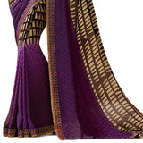 Prominent Purple & Black Colored Casual Wear Printed Georgette Saree - Designer mart