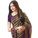 Prominent Purple & Black Colored Casual Wear Printed Georgette Saree - Designer mart