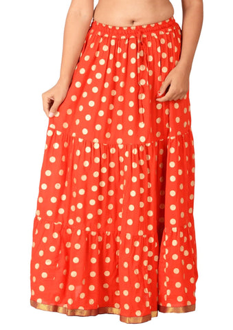 Red Ethnic Print Maxi Skirt - Designer mart