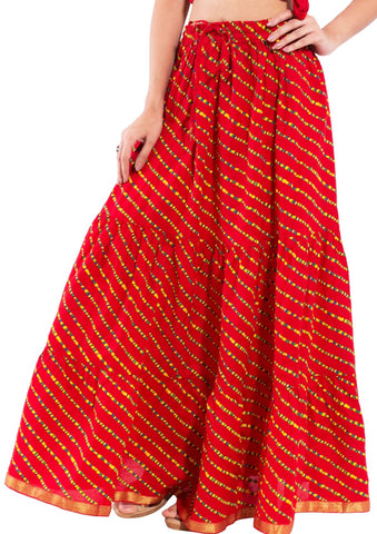 Red Ethnic Print Maxi Skirt - Designer mart