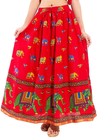 Red Ethnic Print Maxi Skirt - Designer mart