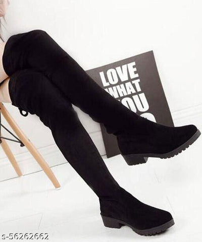 Tie Back Over Knee Block Heeled Boots - Designer mart