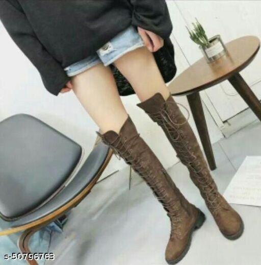 Tie Back Over Knee Block Heeled Boots - Main Image